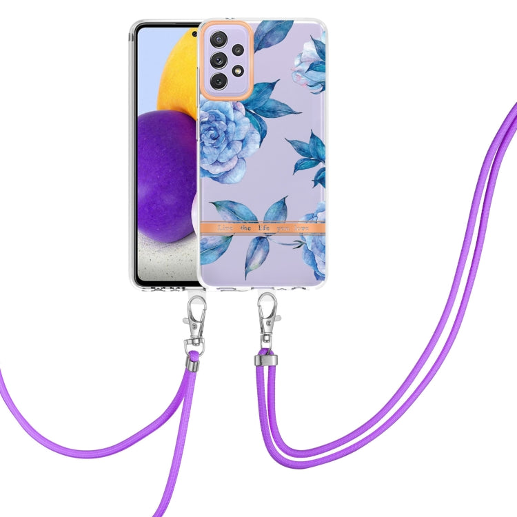 For Samsung Galaxy A72 5G / 4G Flowers Series TPU Phone Case with Lanyard