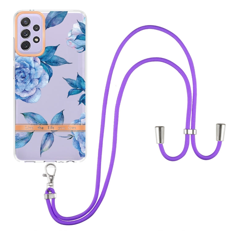 For Samsung Galaxy A72 5G / 4G Flowers Series TPU Phone Case with Lanyard