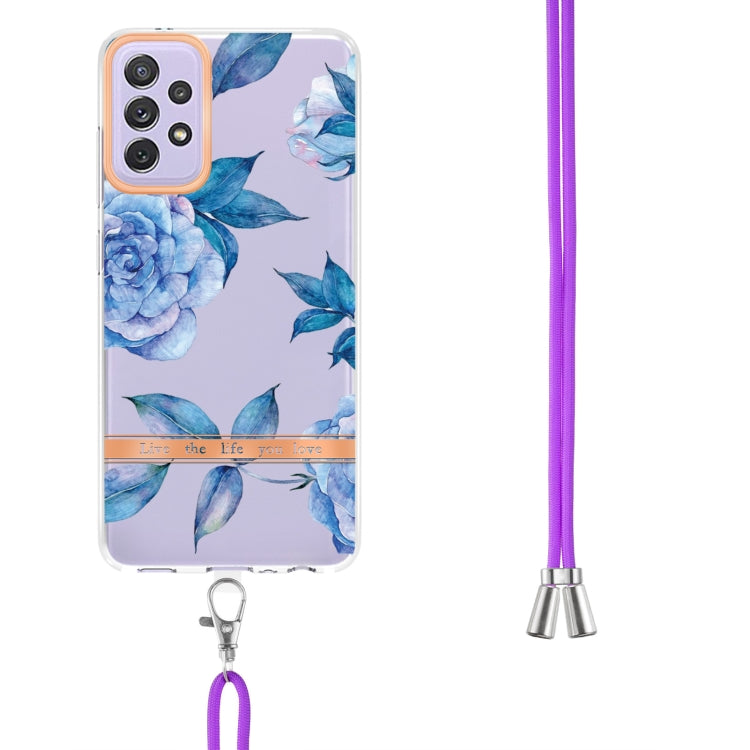 For Samsung Galaxy A72 5G / 4G Flowers Series TPU Phone Case with Lanyard