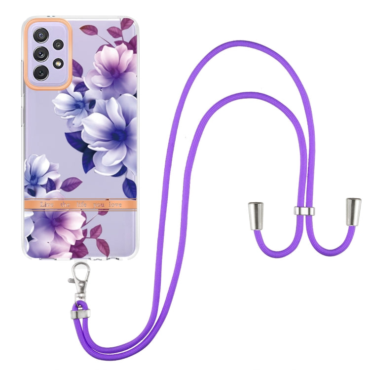 For Samsung Galaxy A72 5G / 4G Flowers Series TPU Phone Case with Lanyard