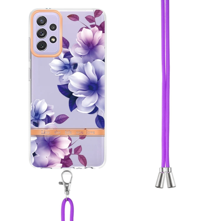 For Samsung Galaxy A72 5G / 4G Flowers Series TPU Phone Case with Lanyard