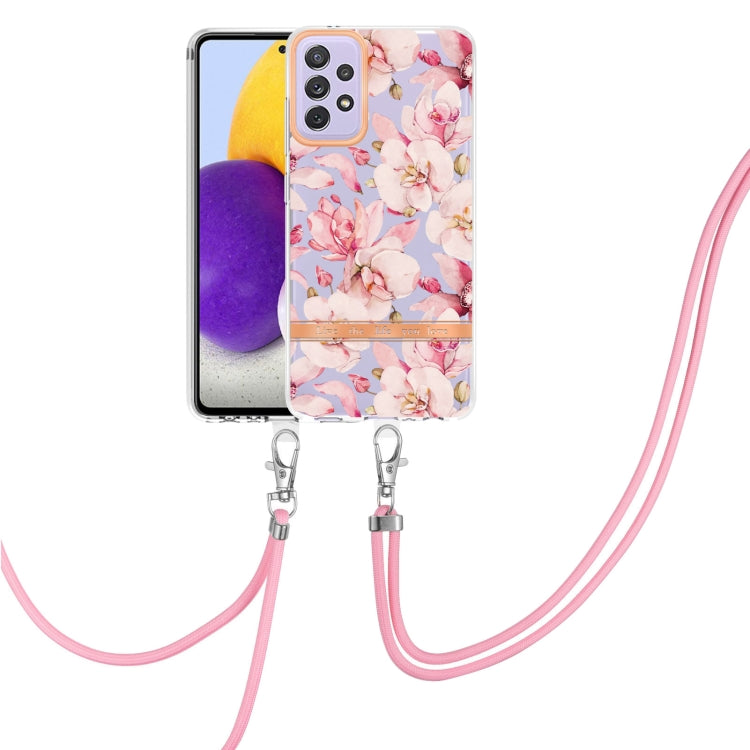 For Samsung Galaxy A72 5G / 4G Flowers Series TPU Phone Case with Lanyard