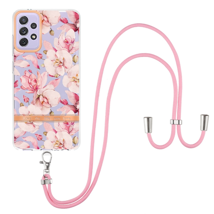 For Samsung Galaxy A72 5G / 4G Flowers Series TPU Phone Case with Lanyard