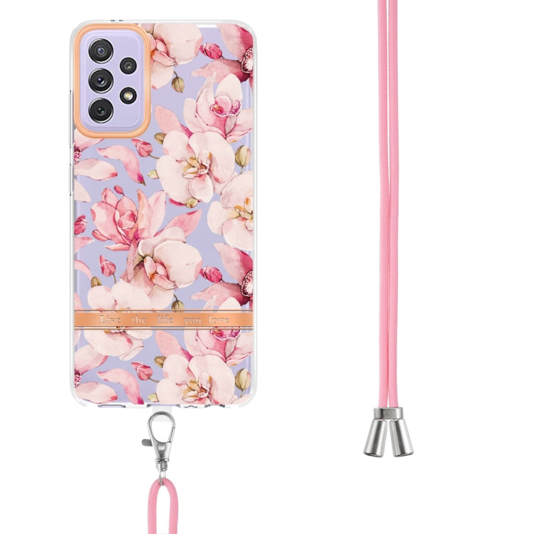 For Samsung Galaxy A72 5G / 4G Flowers Series TPU Phone Case with Lanyard