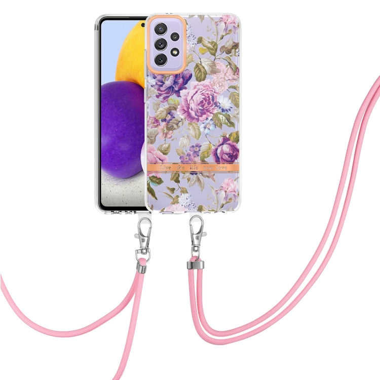 For Samsung Galaxy A72 5G / 4G Flowers Series TPU Phone Case with Lanyard