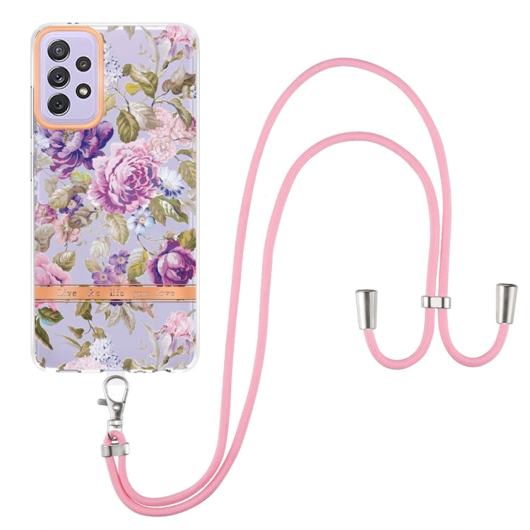 For Samsung Galaxy A72 5G / 4G Flowers Series TPU Phone Case with Lanyard