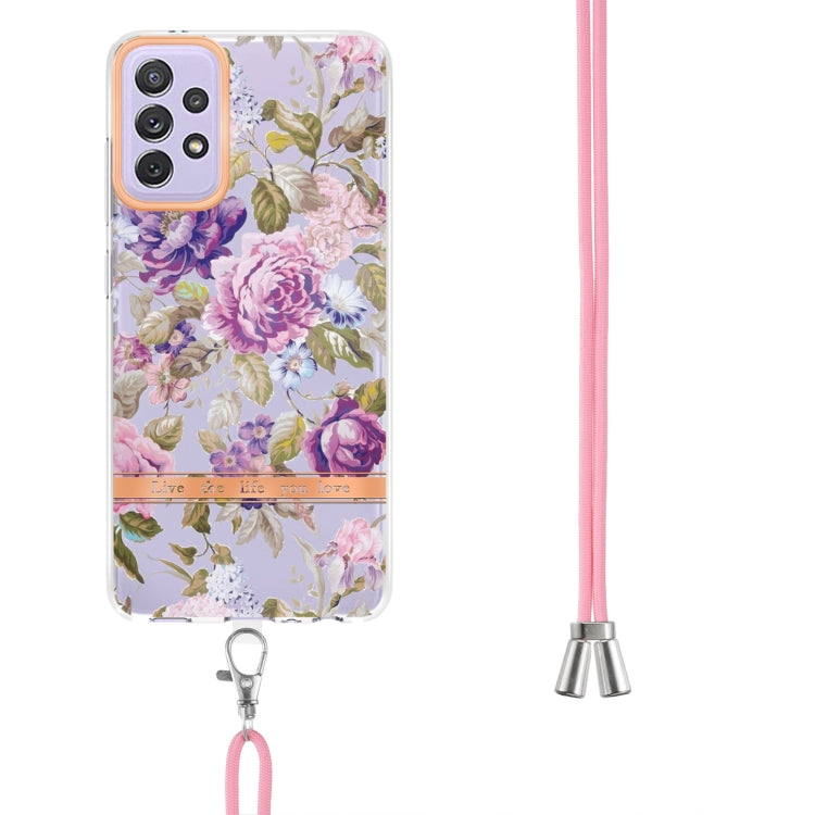 For Samsung Galaxy A72 5G / 4G Flowers Series TPU Phone Case with Lanyard