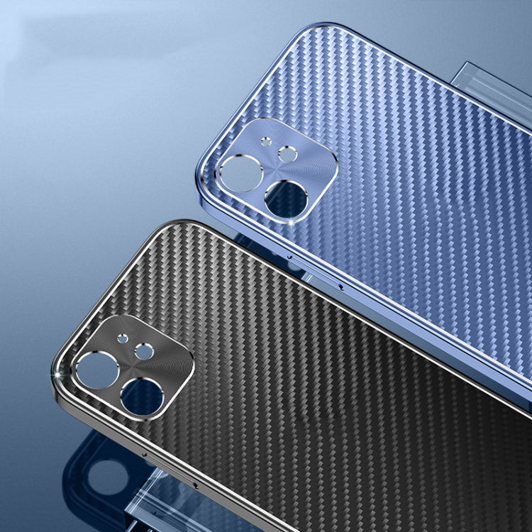 For iPhone 12 Metal Frame Carbon Fiber Phone Case(Purple)