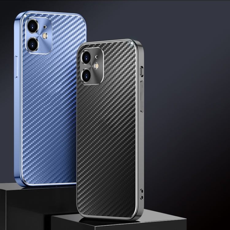 For iPhone 11 Metal Frame Carbon Fiber Phone Case (Black)