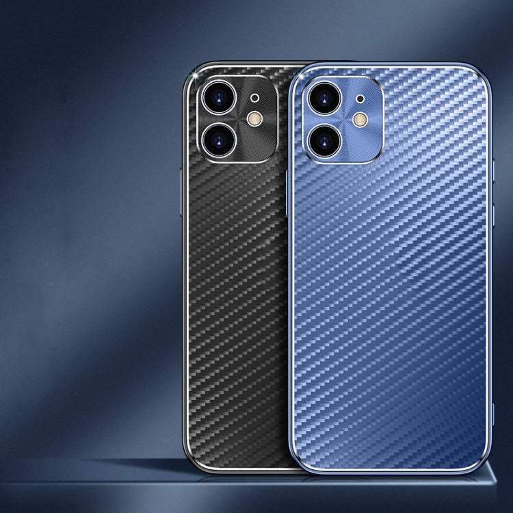 For iPhone 11 Metal Frame Carbon Fiber Phone Case (Black)