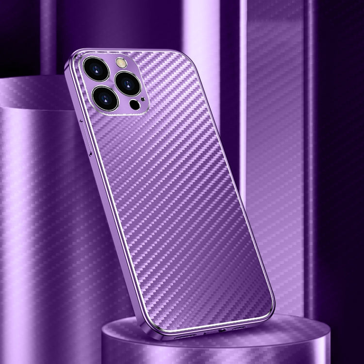 For iPhone 11 Pro Max Metal Frame Carbon Fiber Phone Case (Purple)