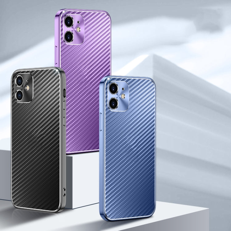 For iPhone XS Max Metal Frame Carbon Fiber Phone Case(Black)