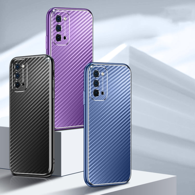 For OPPO Reno4 Metal Frame Carbon Fiber Phone Case(Purple)