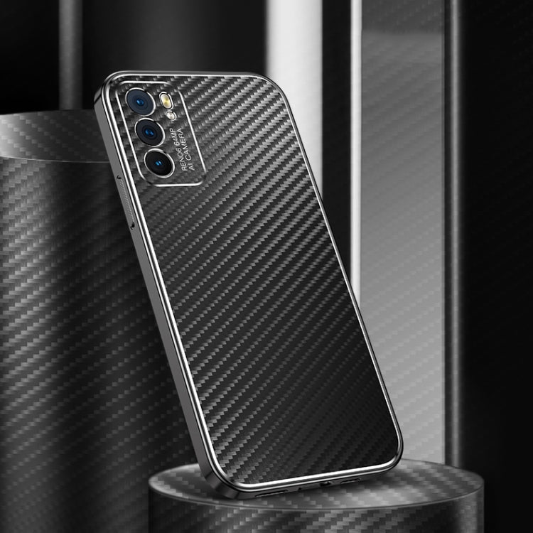 For OPPO Reno6 5G Metal Frame Carbon Fiber Phone Case