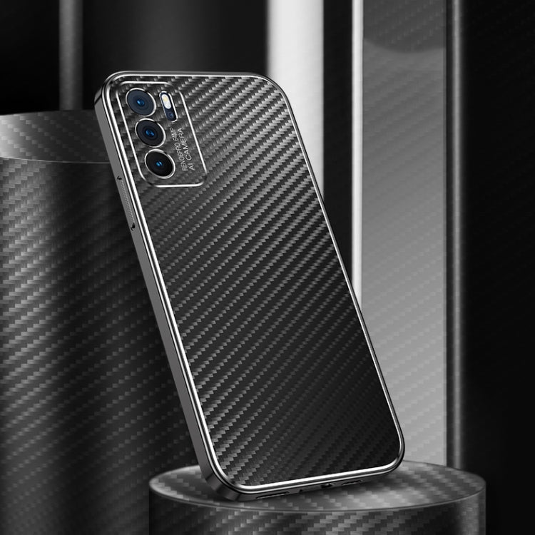 For OPPO Reno6 Pro 5G Metal Frame Carbon Fiber Phone Case