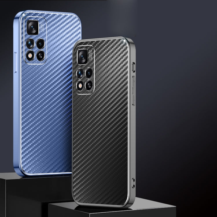 For Xiaomi Redmi Note 11 Pro Metal Frame Carbon Fiber Phone Case(Purple)