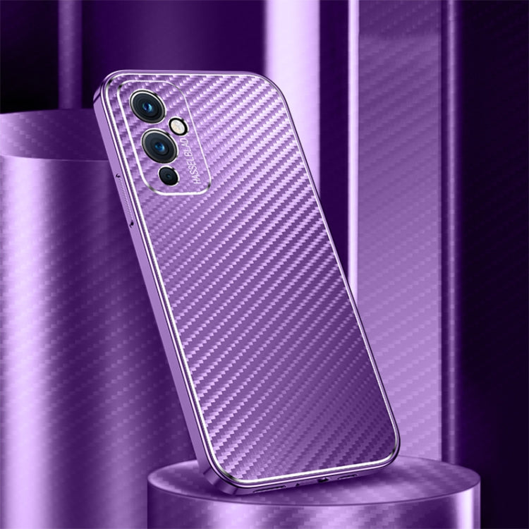 For OnePlus 9 Metal Frame Carbon Fiber Phone Case(Purple)