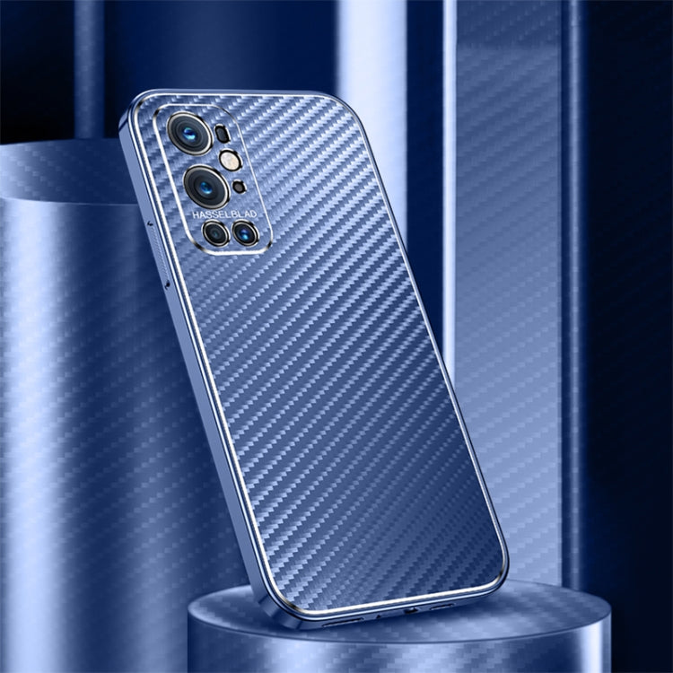 For OnePlus 9 Pro Metal Frame Carbon Fiber Phone Case(Blue)