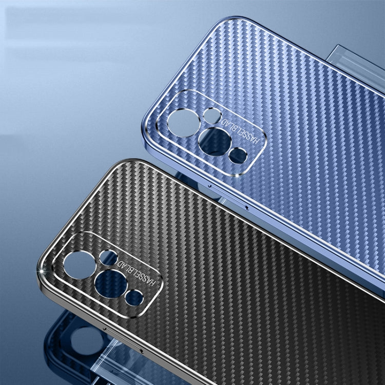 For OnePlus 9 Pro Metal Frame Carbon Fiber Phone Case(Blue)