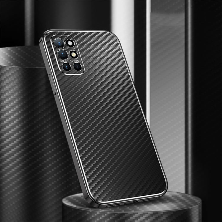 For OnePlus 9R Metal Frame Carbon Fiber Phone Case