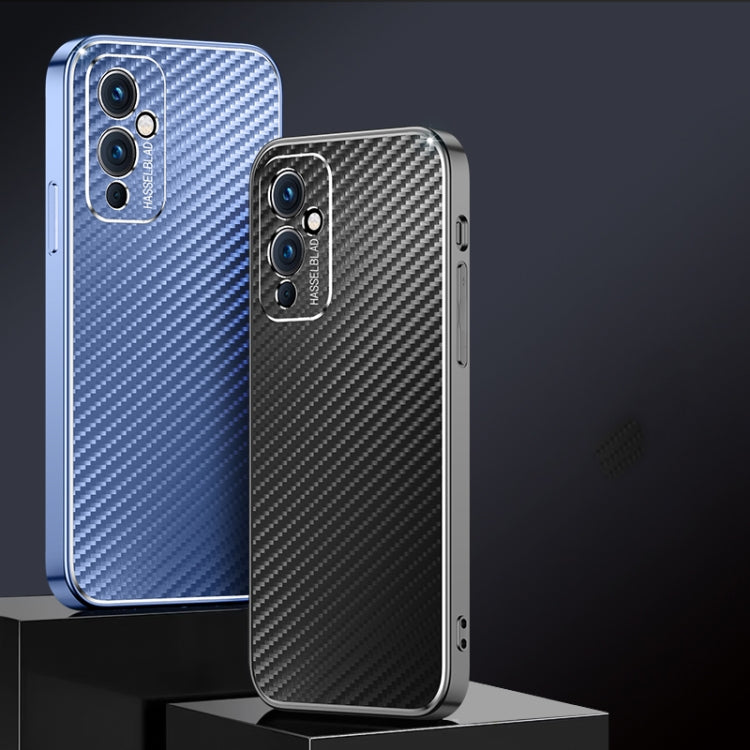For OnePlus 9R Metal Frame Carbon Fiber Phone Case