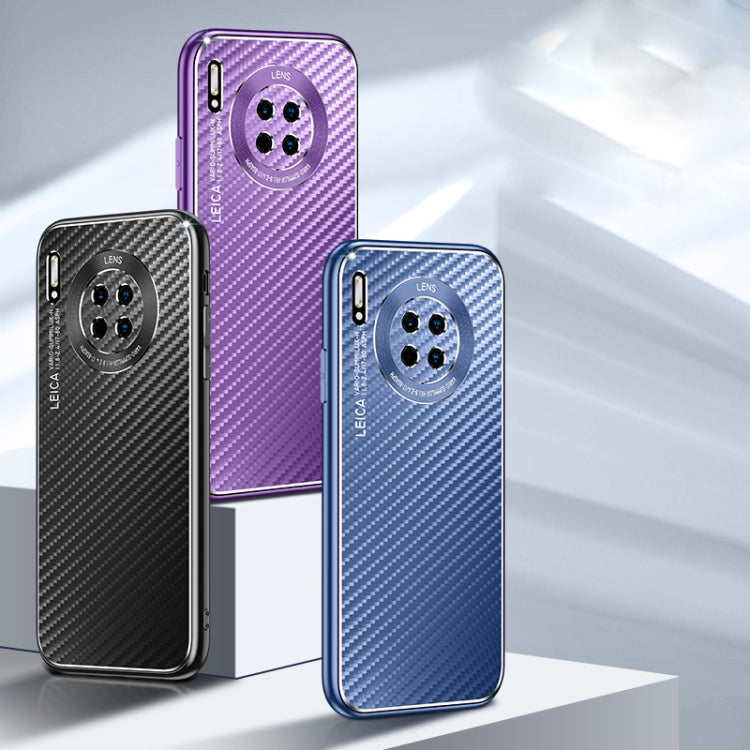 For Huawei Mate 30 Pro Metal Frame Carbon Fiber Phone Case(Purple)