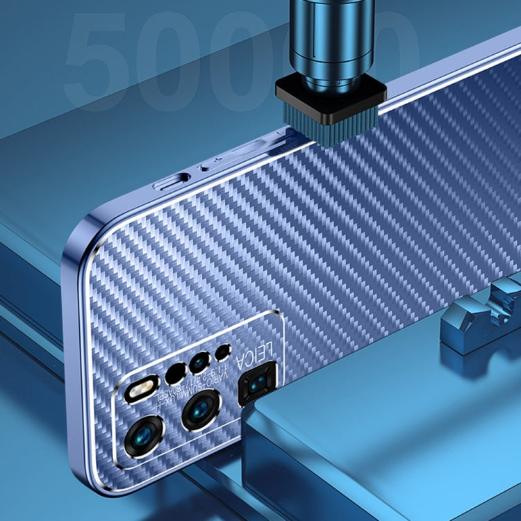 For Huawei P40 Pro Metal Frame Carbon Fiber Phone Case(Purple)