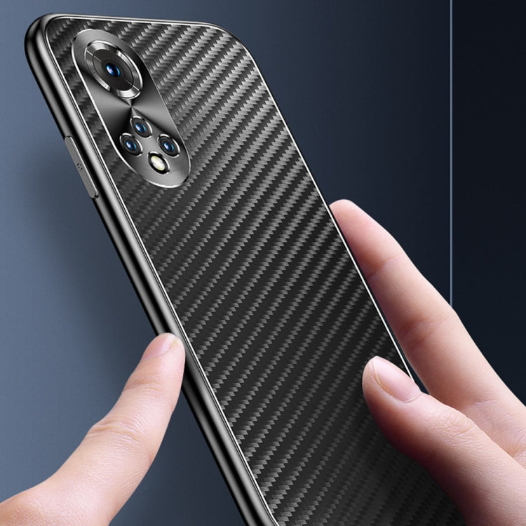 For Honor 50 SE Metal Frame Carbon Fiber Phone Case(Blue)