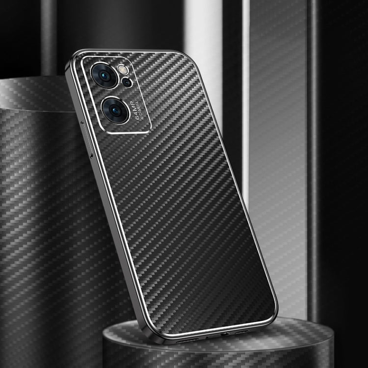 For OPPO Reno7 5G Metal Frame Carbon Fiber Phone Case