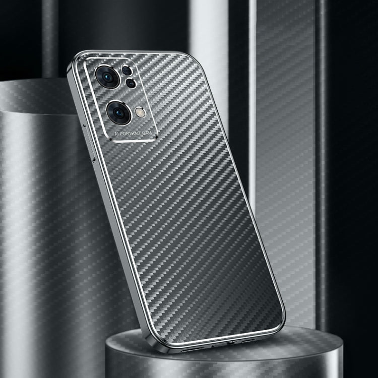 For OPPO Reno7 Pro 5G Metal Frame Carbon Fiber Phone Case