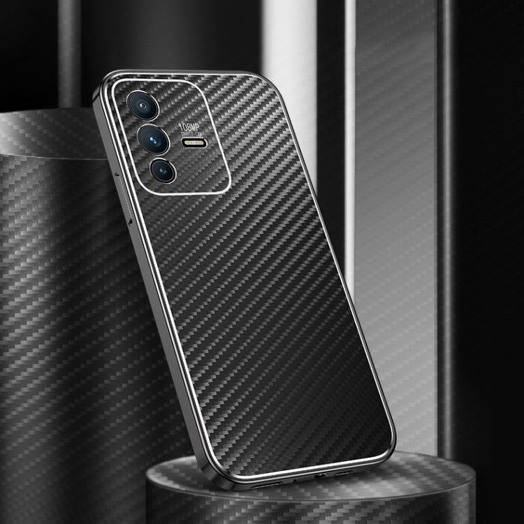 For vivo S12 Metal Frame Carbon Fiber Phone Case