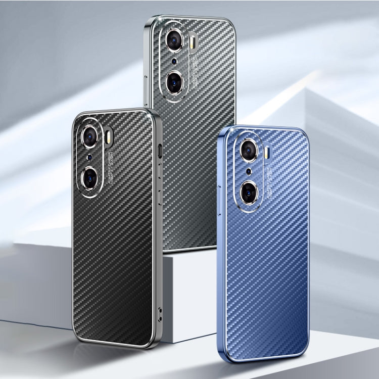 For Honor 60 Pro Metal Frame Carbon Fiber Phone Case(Blue)
