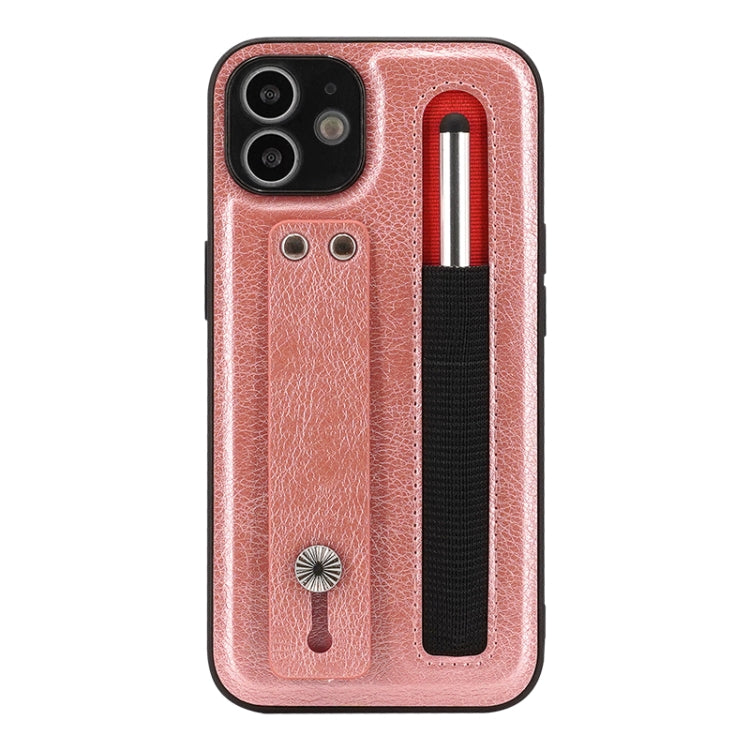 For iPhone 12 Leather Belt Shockproof Protective Phone Case with Touch Screen Pen & Holder