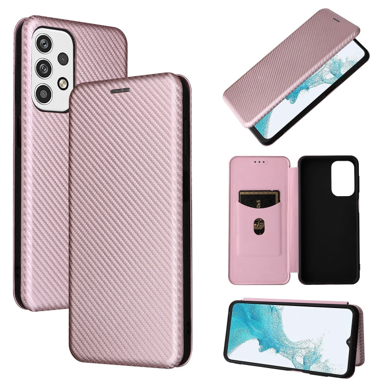 For Samsung Galaxy A23 5G Carbon Fiber Texture Horizontal Flip PU Phone Case