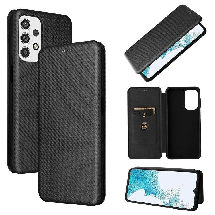 For Samsung Galaxy A23 5G Carbon Fiber Texture Horizontal Flip PU Phone Case