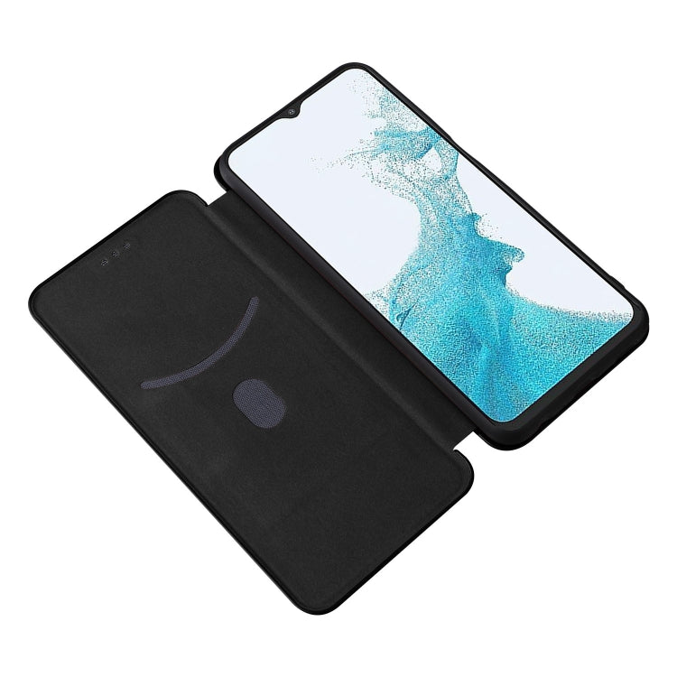 For Samsung Galaxy A23 5G Carbon Fiber Texture Horizontal Flip PU Phone Case