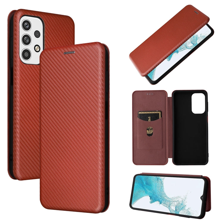 For Samsung Galaxy A23 5G Carbon Fiber Texture Horizontal Flip PU Phone Case