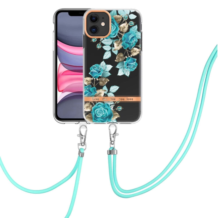 For iPhone 11 Flowers Series TPU Phone Case with Lanyard