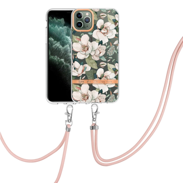 For iPhone 11 Pro Max Flowers Series TPU Phone Case with Lanyard