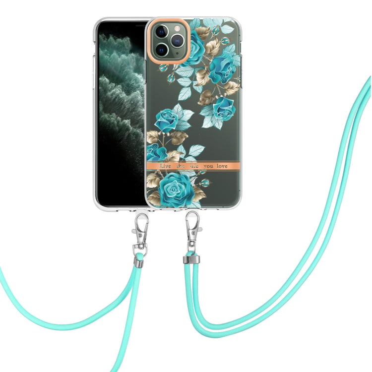 For iPhone 11 Pro Max Flowers Series TPU Phone Case with Lanyard