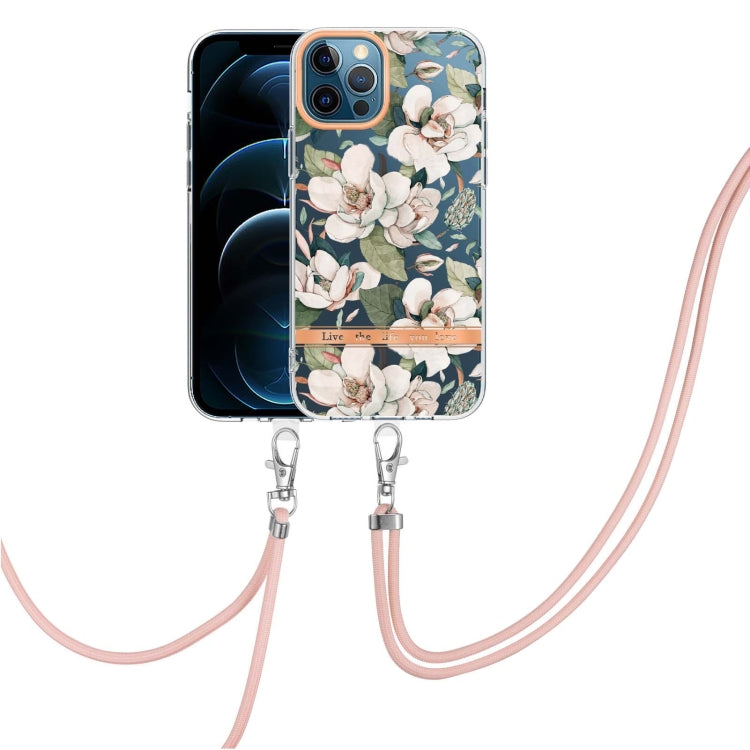 For iPhone 12 Pro Max Flowers Series TPU Phone Case with Lanyard
