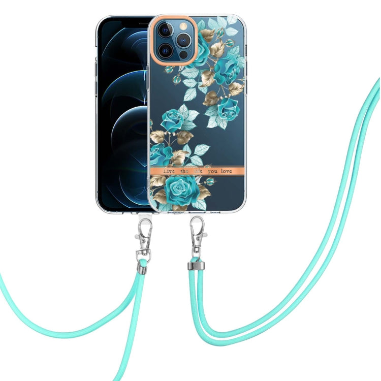 For iPhone 12 Pro Max Flowers Series TPU Phone Case with Lanyard