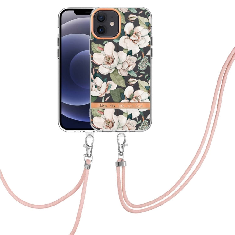 For iPhone 12 Flowers Series TPU Phone Case with Lanyard