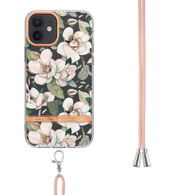 For iPhone 12 Flowers Series TPU Phone Case with Lanyard