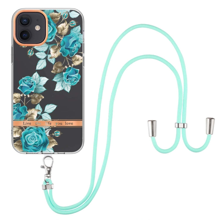 For iPhone 12 Flowers Series TPU Phone Case with Lanyard