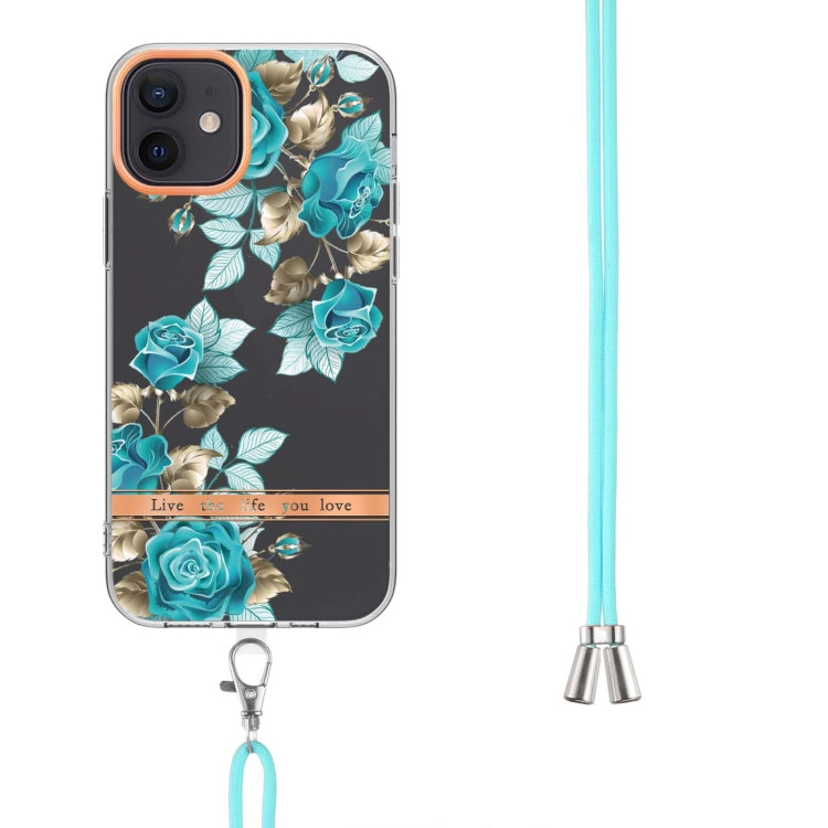 For iPhone 12 Flowers Series TPU Phone Case with Lanyard
