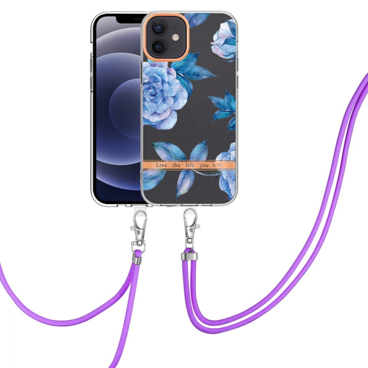 For iPhone 12 Flowers Series TPU Phone Case with Lanyard