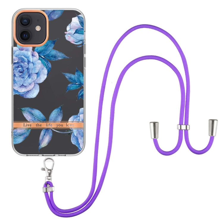 For iPhone 12 Flowers Series TPU Phone Case with Lanyard
