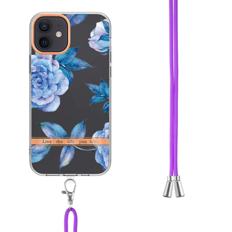 For iPhone 12 Flowers Series TPU Phone Case with Lanyard