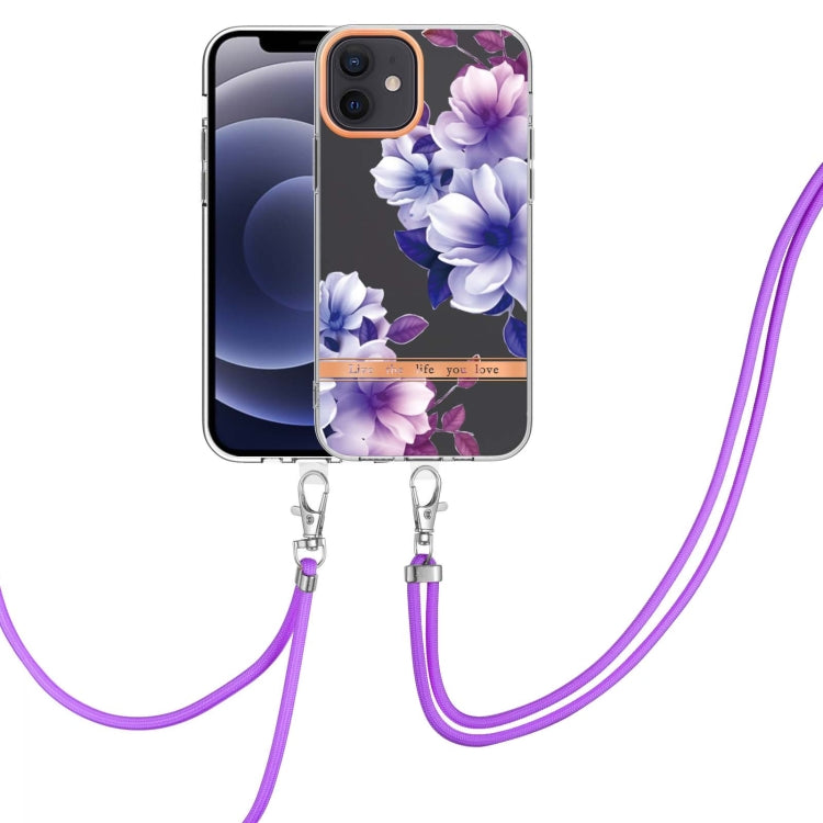 For iPhone 12 Flowers Series TPU Phone Case with Lanyard